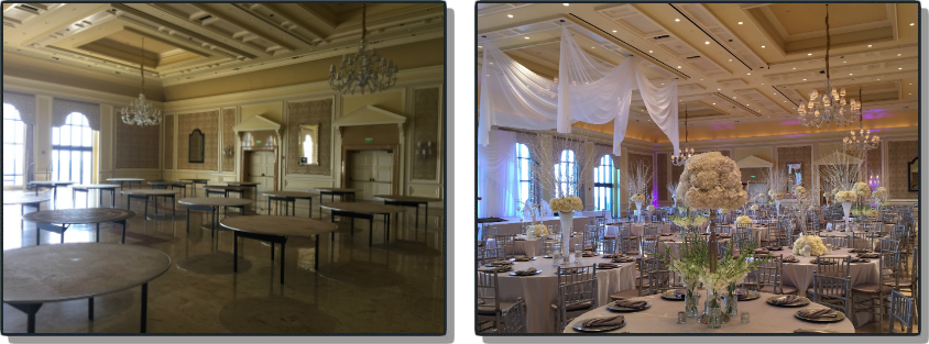 Before and after wedding reception decorations